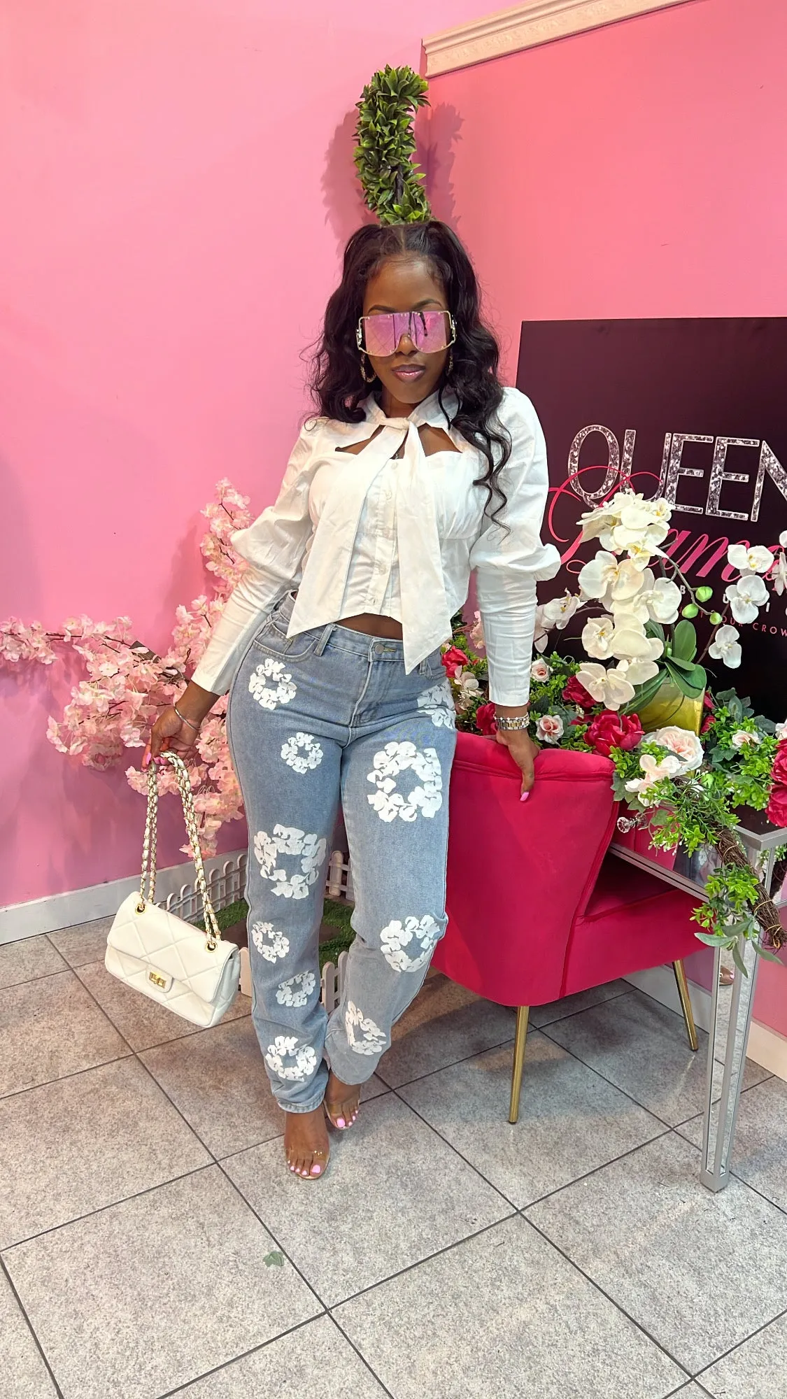 Flower Jeans - Blue