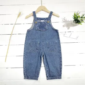Girls Solid Color Pocket Denim Overalls Girl Loose Pants Wholesale