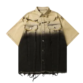 Gradient Dyed Distressed Denim Button Up