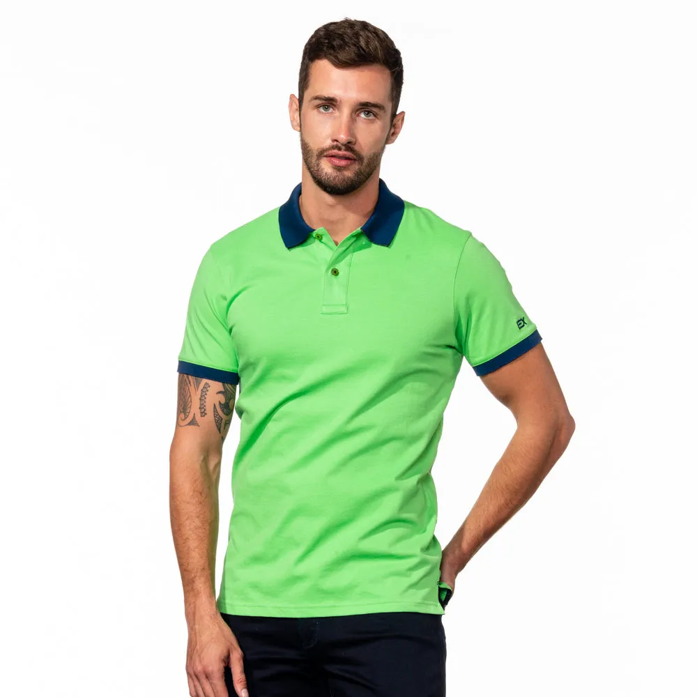 Green Polo with Double Sided Navy and Fuchsia Paisley Print Collar