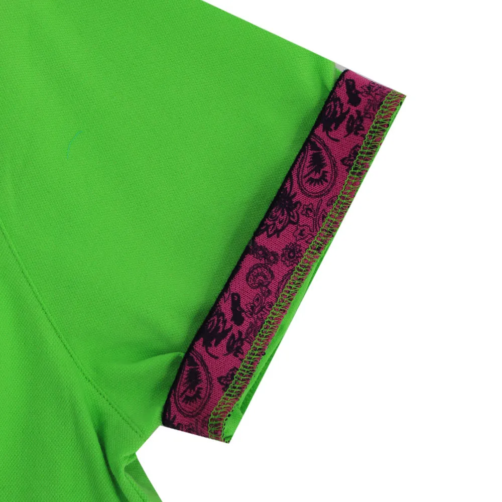 Green Polo with Double Sided Navy and Fuchsia Paisley Print Collar