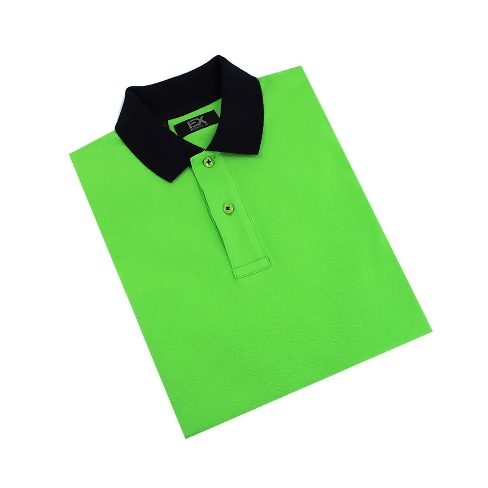 Green Polo with Double Sided Navy and Fuchsia Paisley Print Collar