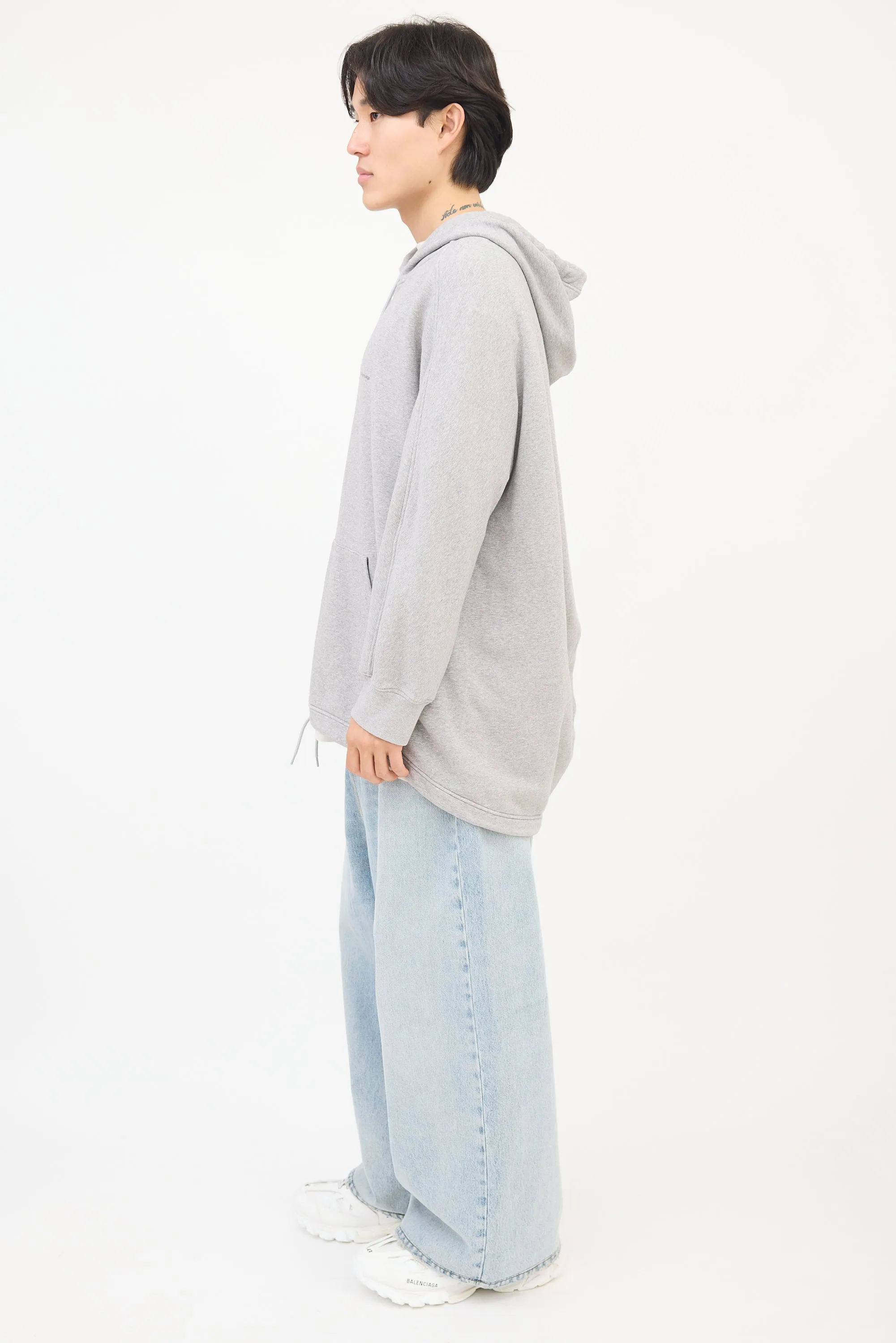 Heather Grey Oversized Drawstring Logo Hoodie