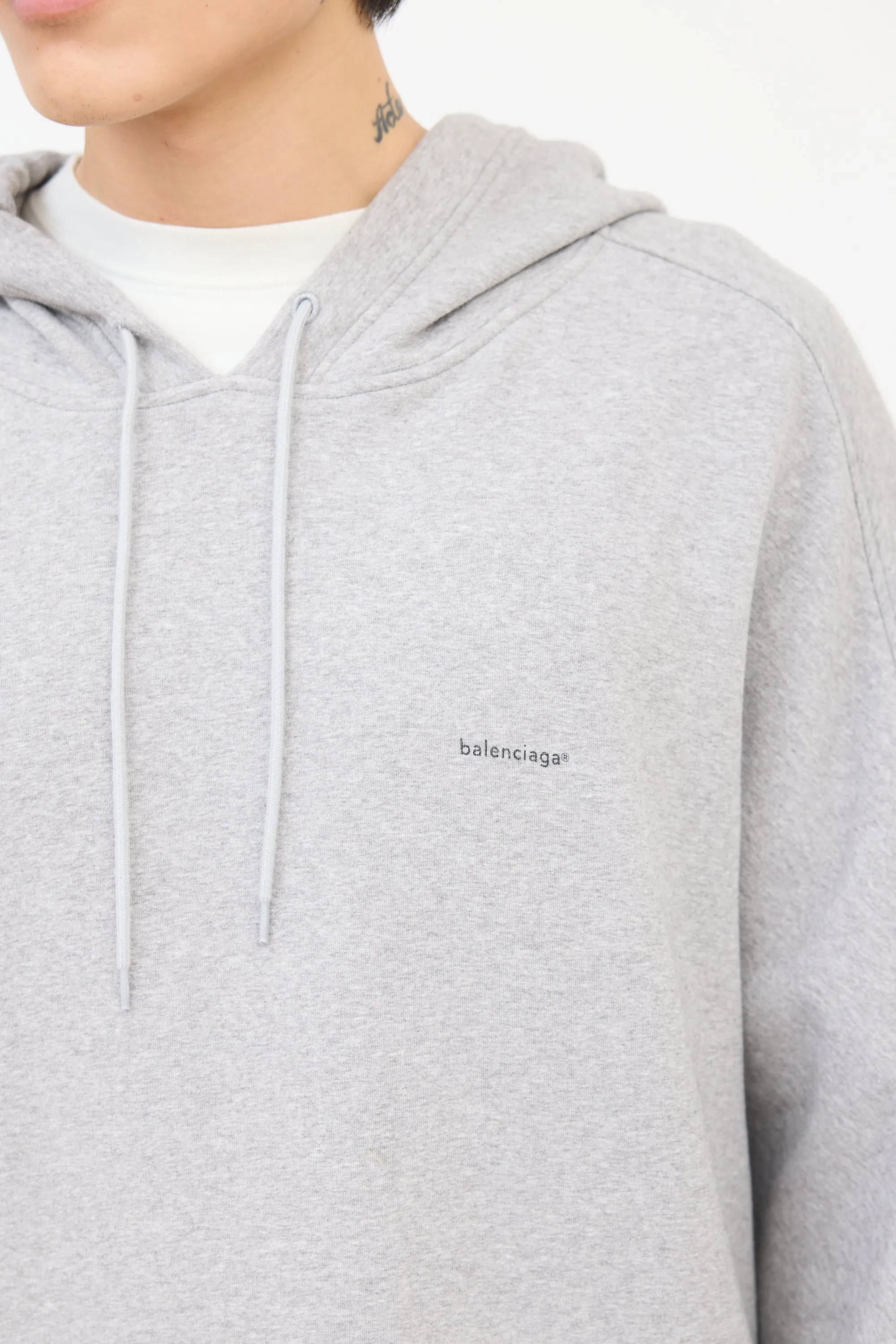 Heather Grey Oversized Drawstring Logo Hoodie