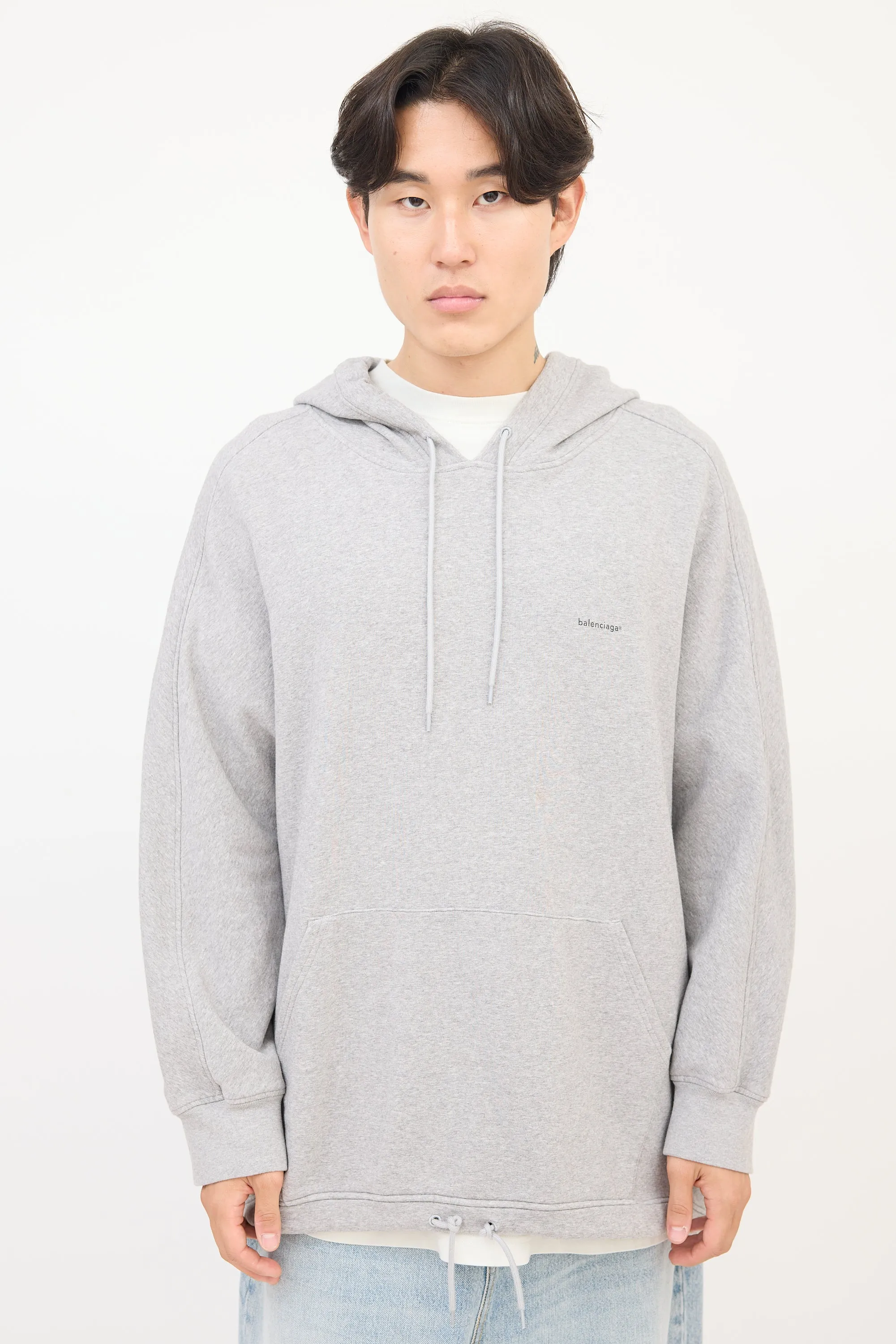 Heather Grey Oversized Drawstring Logo Hoodie