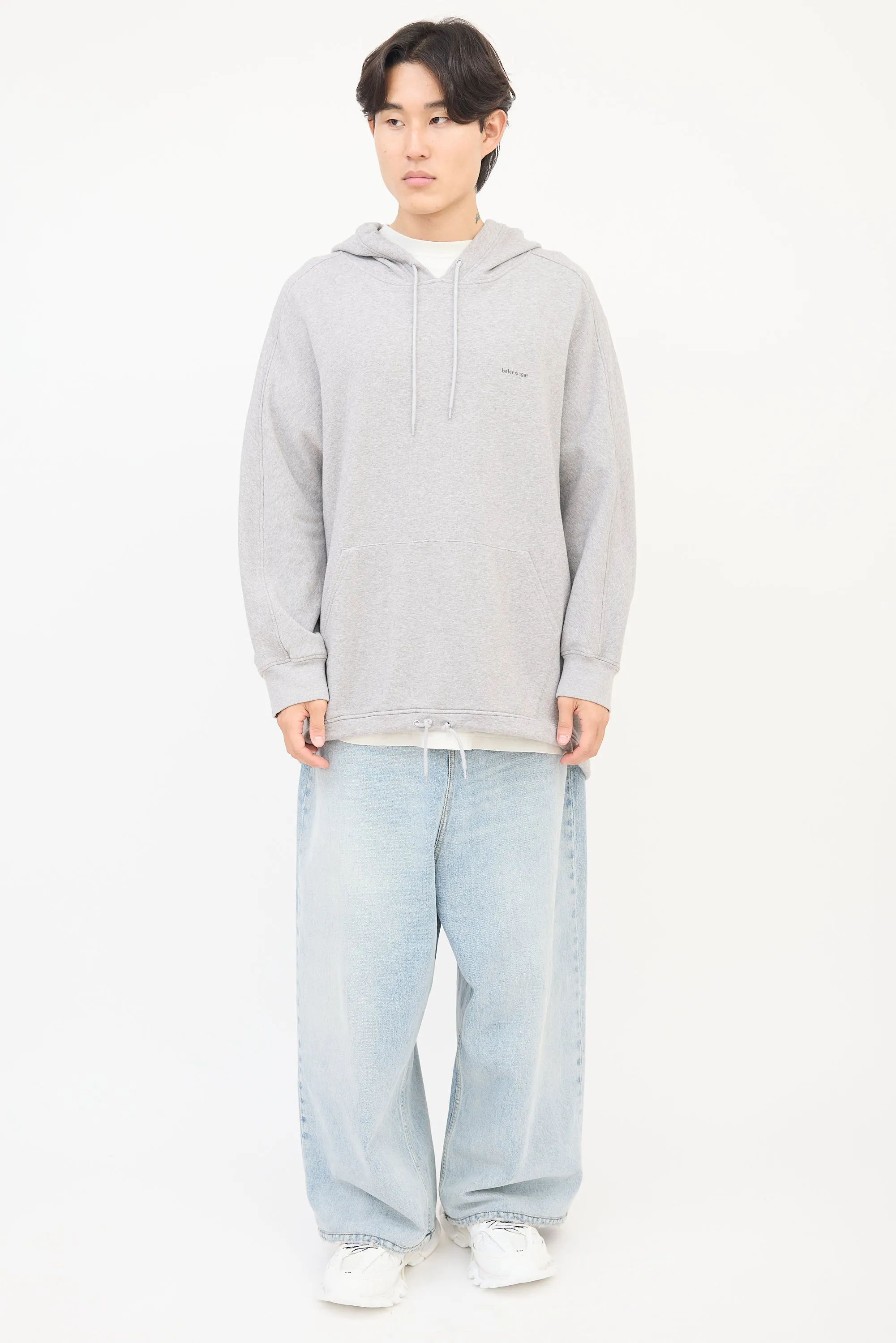 Heather Grey Oversized Drawstring Logo Hoodie