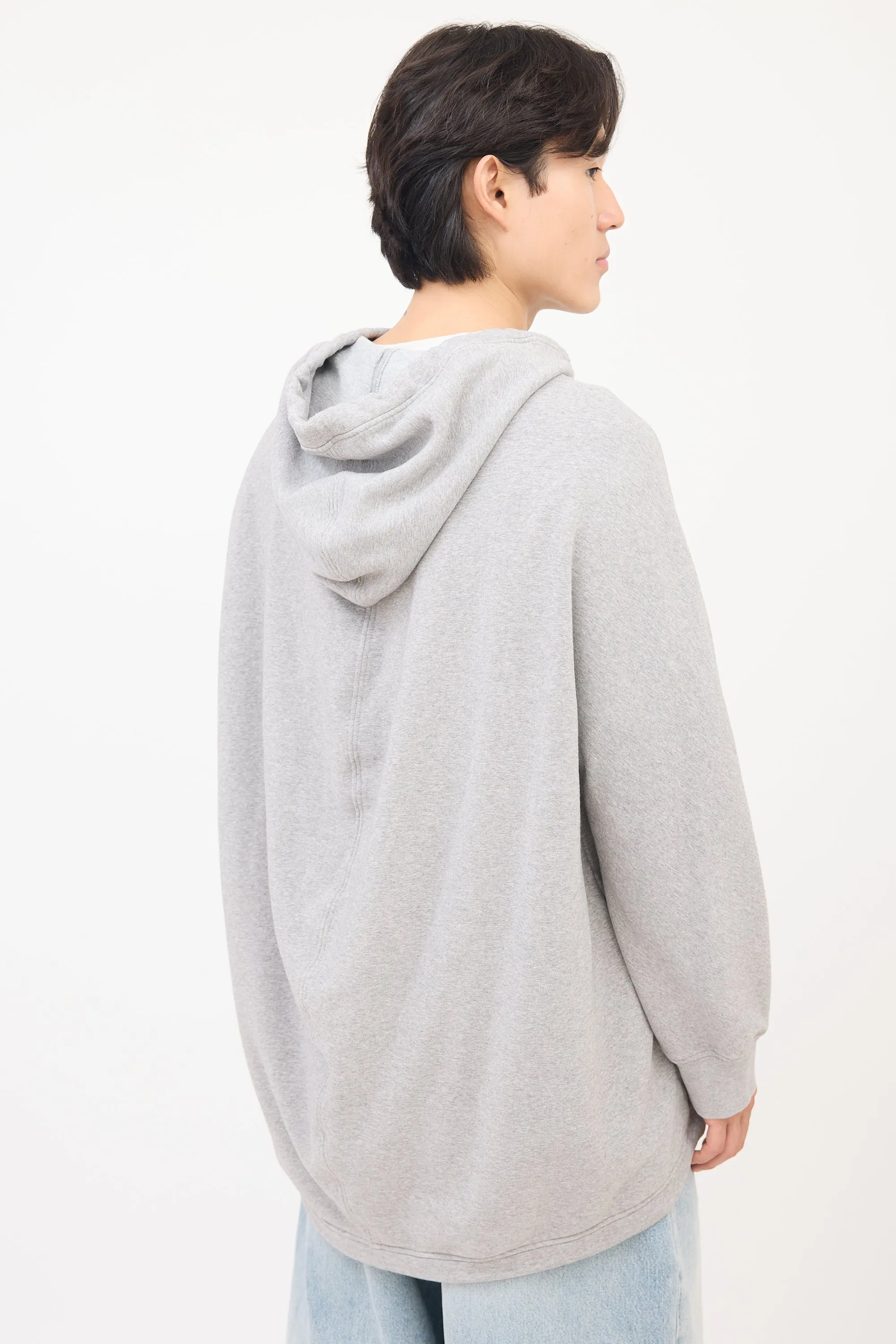 Heather Grey Oversized Drawstring Logo Hoodie