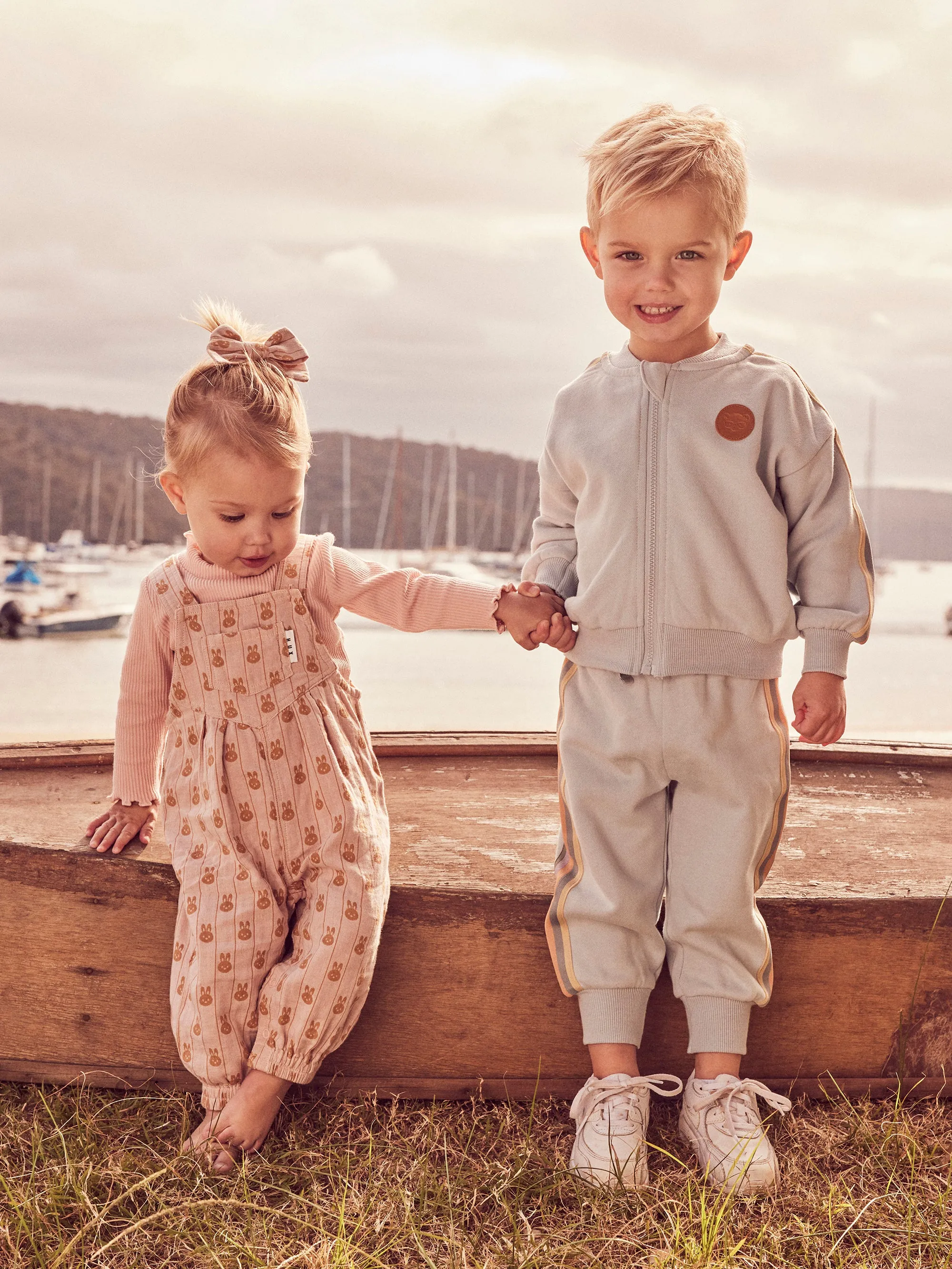 Huxbaby Bunny Stripe Reversible Overalls - Rose   Biscuit