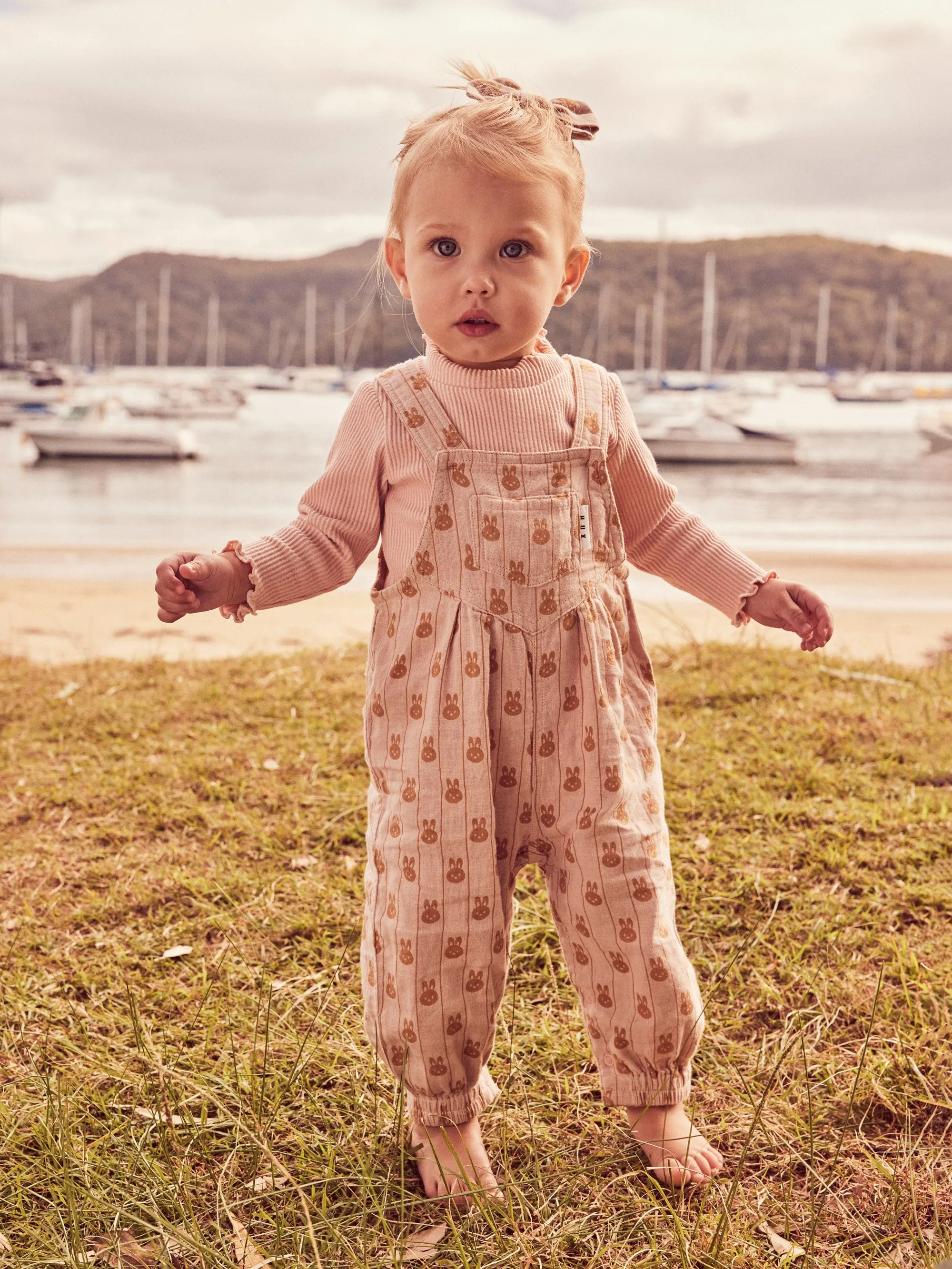 Huxbaby Bunny Stripe Reversible Overalls - Rose   Biscuit