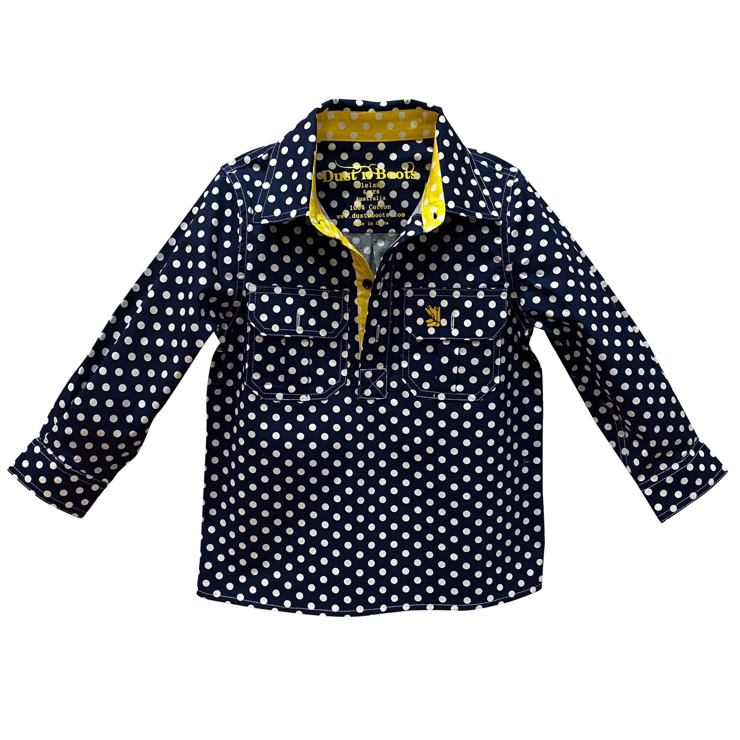 Kids D-Navy Spot/Yellow Trim