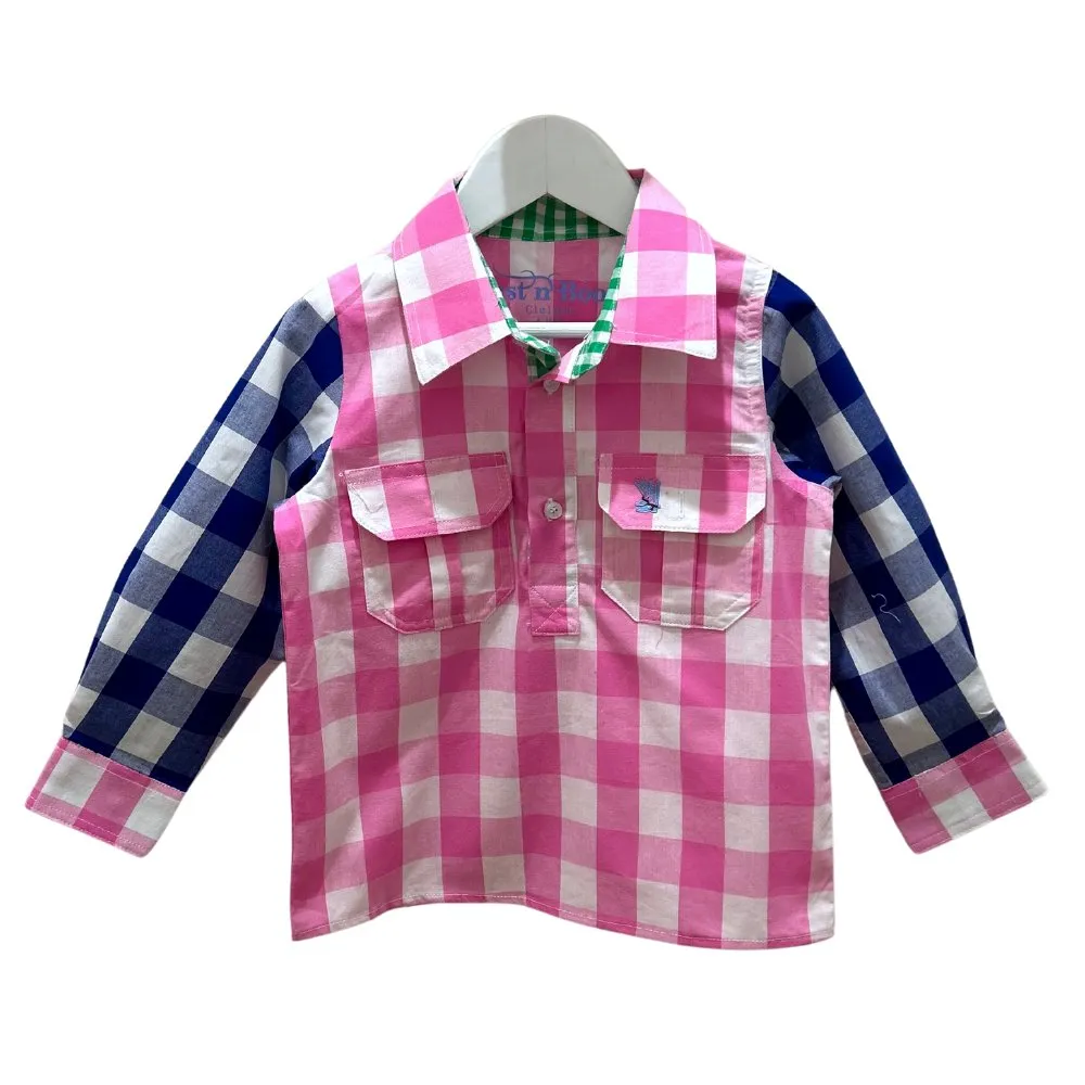 Kids F-Large Pink Check Multi Shirt