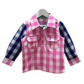 Kids F-Large Pink Check Multi Shirt