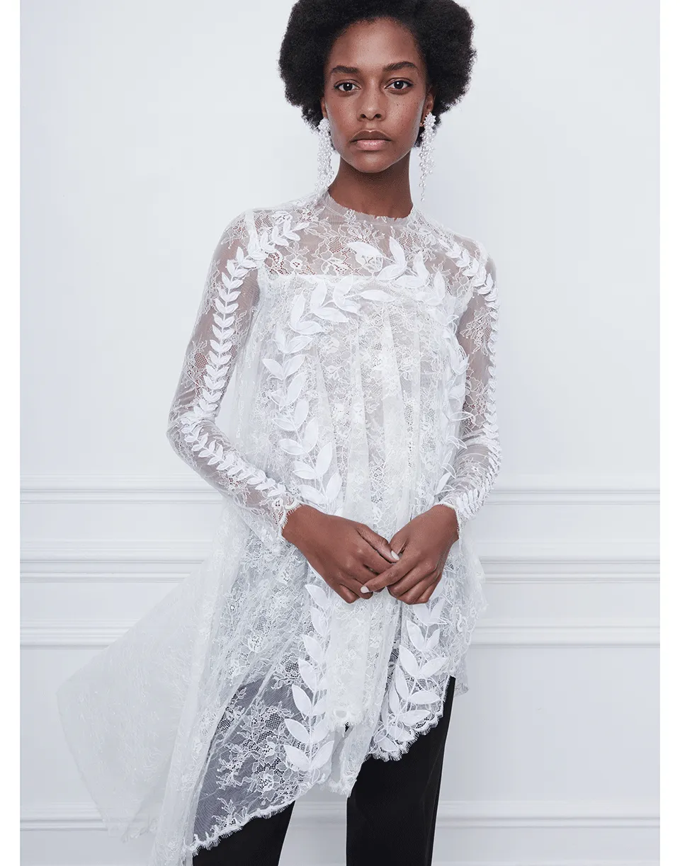 Lace Asymmetrical Embroidered Blouse