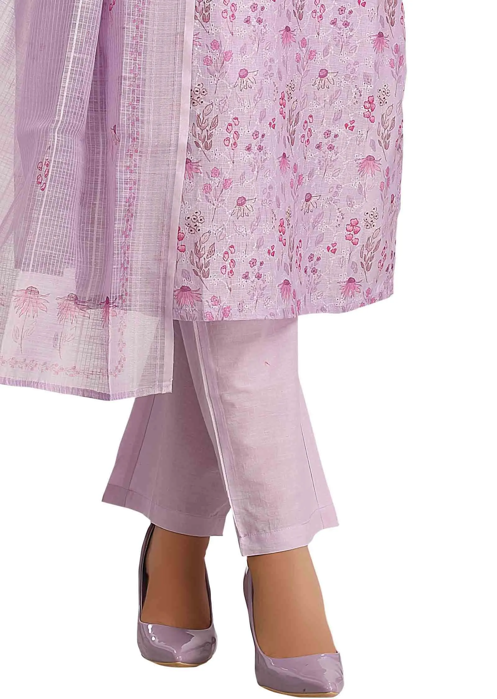 Light Lavender Croatia Linen Cotton Printed Straight cut suits