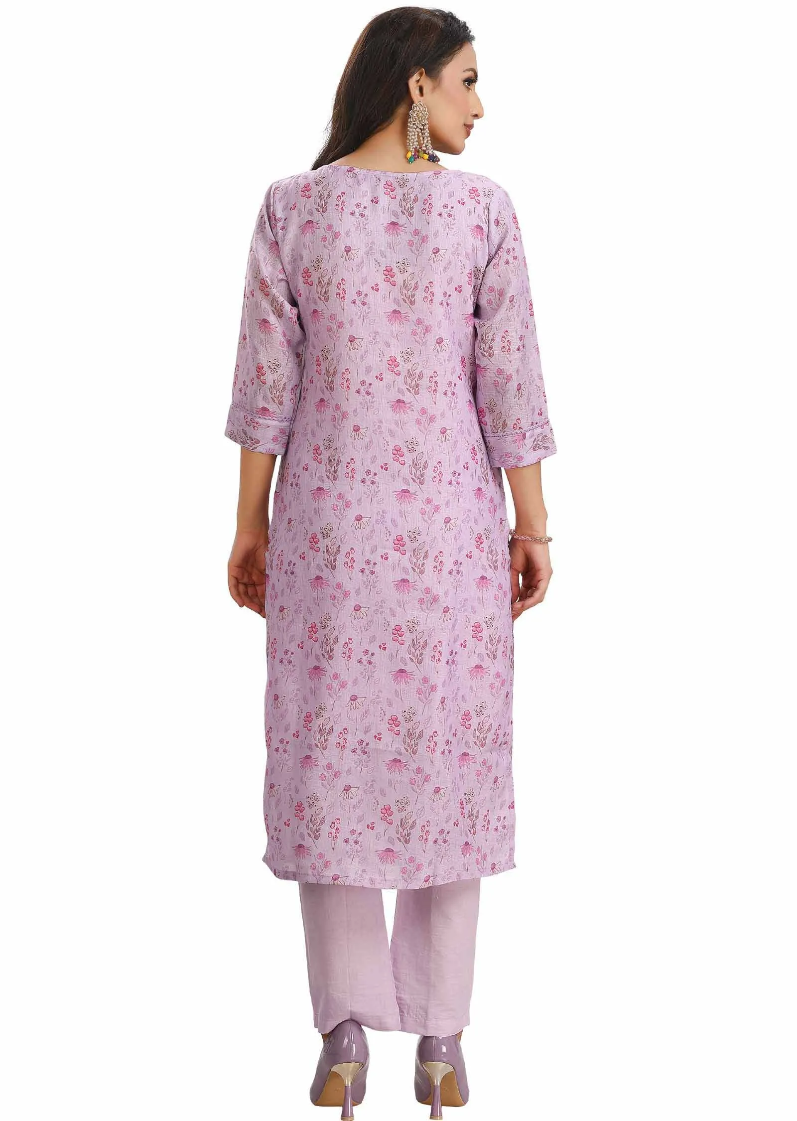 Light Lavender Croatia Linen Cotton Printed Straight cut suits