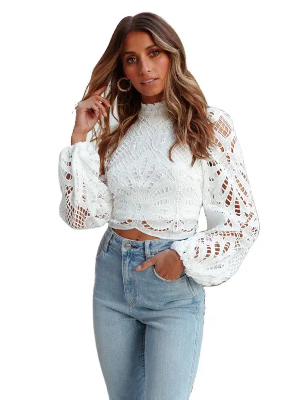 Luna White Hollow Lace Blouse