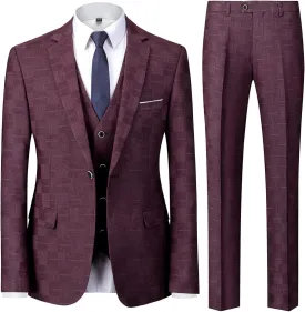 Mens Plaid Suit Slim Fit 3 Pieces Casual Checked Vintage Tuxedo Suit for Men for Wedding Business Party Blazer Pants & Vest