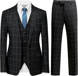 Mens Plaid Suit Slim Fit 3 Pieces Casual Checked Vintage Tuxedo Suit for Men for Wedding Business Party Blazer Pants & Vest