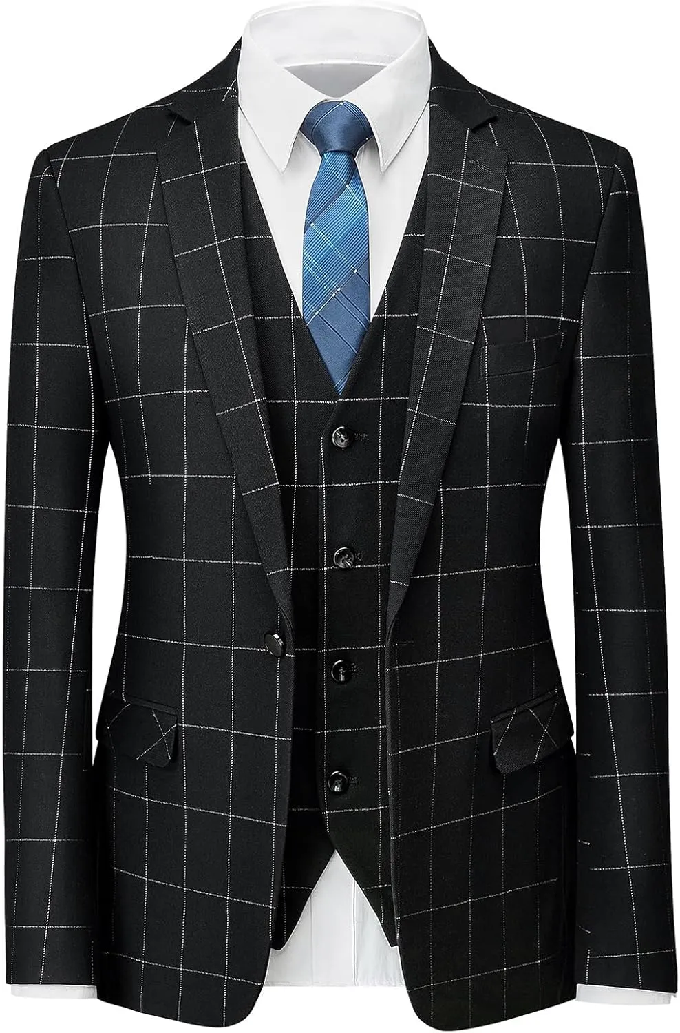 Mens Plaid Suit Slim Fit 3 Pieces Casual Checked Vintage Tuxedo Suit for Men for Wedding Business Party Blazer Pants & Vest