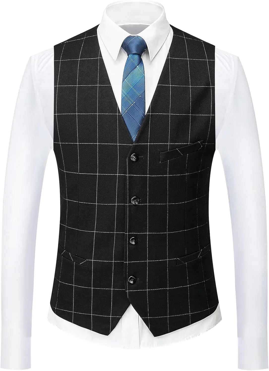 Mens Plaid Suit Slim Fit 3 Pieces Casual Checked Vintage Tuxedo Suit for Men for Wedding Business Party Blazer Pants & Vest