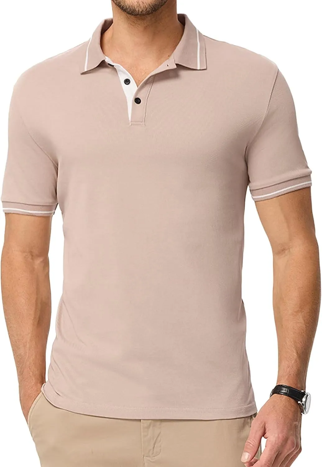 Men's Polo Shirts Classic Fit Button Up Short Sleeve Basic Cotton Tees Golf Work Tops