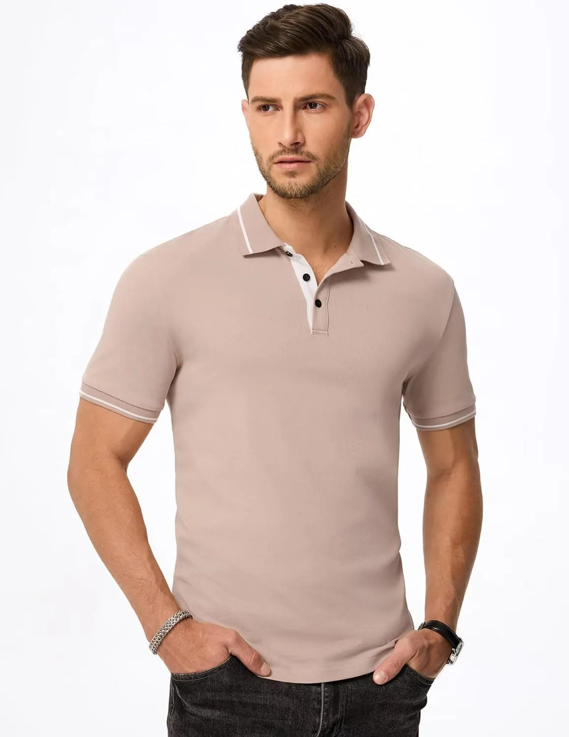 Men's Polo Shirts Classic Fit Button Up Short Sleeve Basic Cotton Tees Golf Work Tops