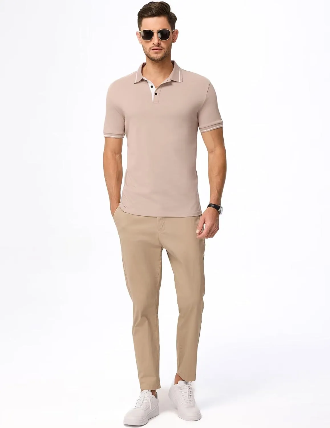Men's Polo Shirts Classic Fit Button Up Short Sleeve Basic Cotton Tees Golf Work Tops
