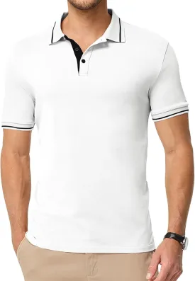Men's Polo Shirts Classic Fit Button Up Short Sleeve Basic Cotton Tees Golf Work Tops