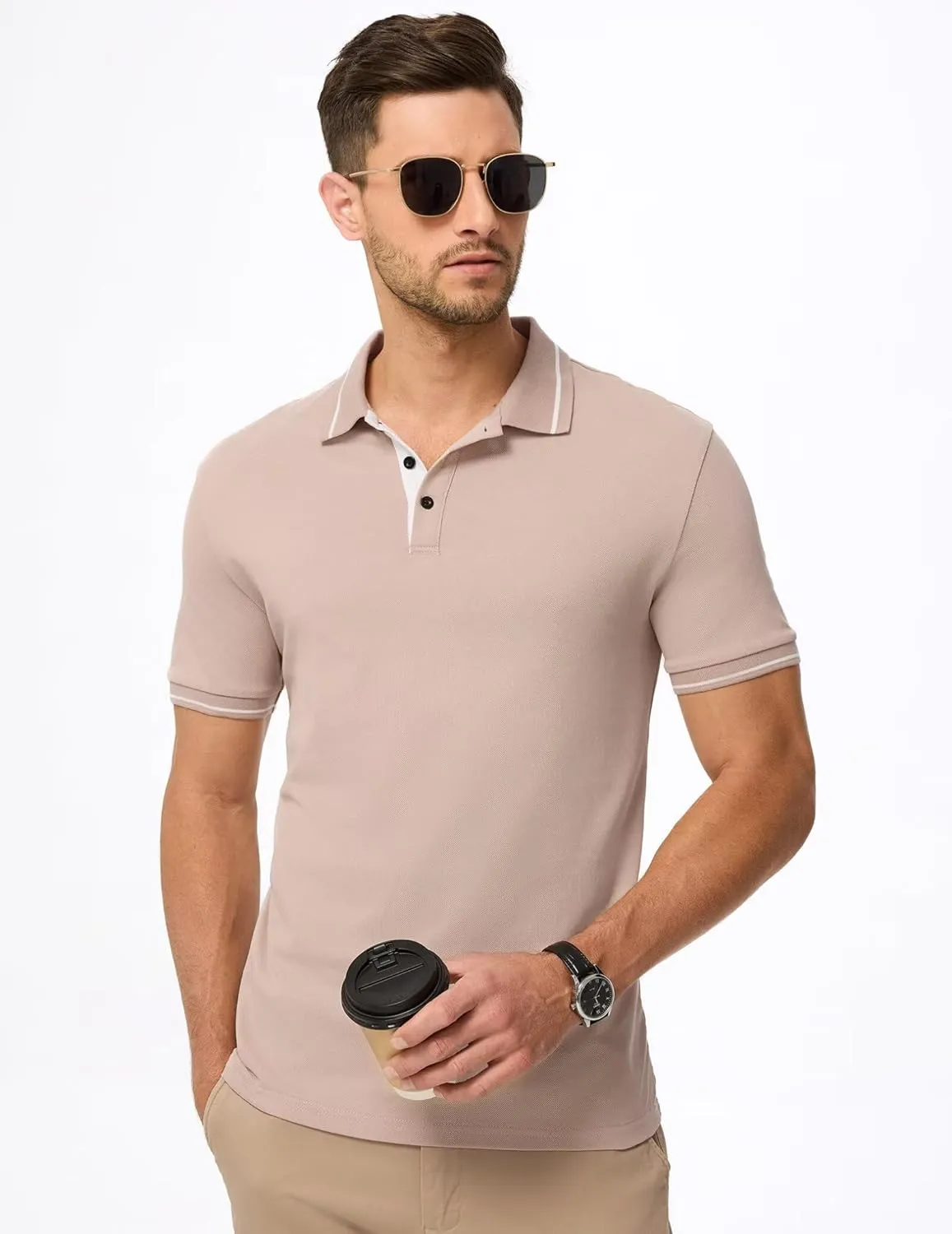 Men's Polo Shirts Classic Fit Button Up Short Sleeve Basic Cotton Tees Golf Work Tops