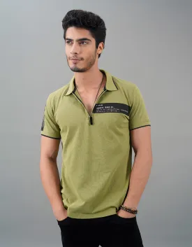 Moss Stone Half Sleeves Pique Polo Tee