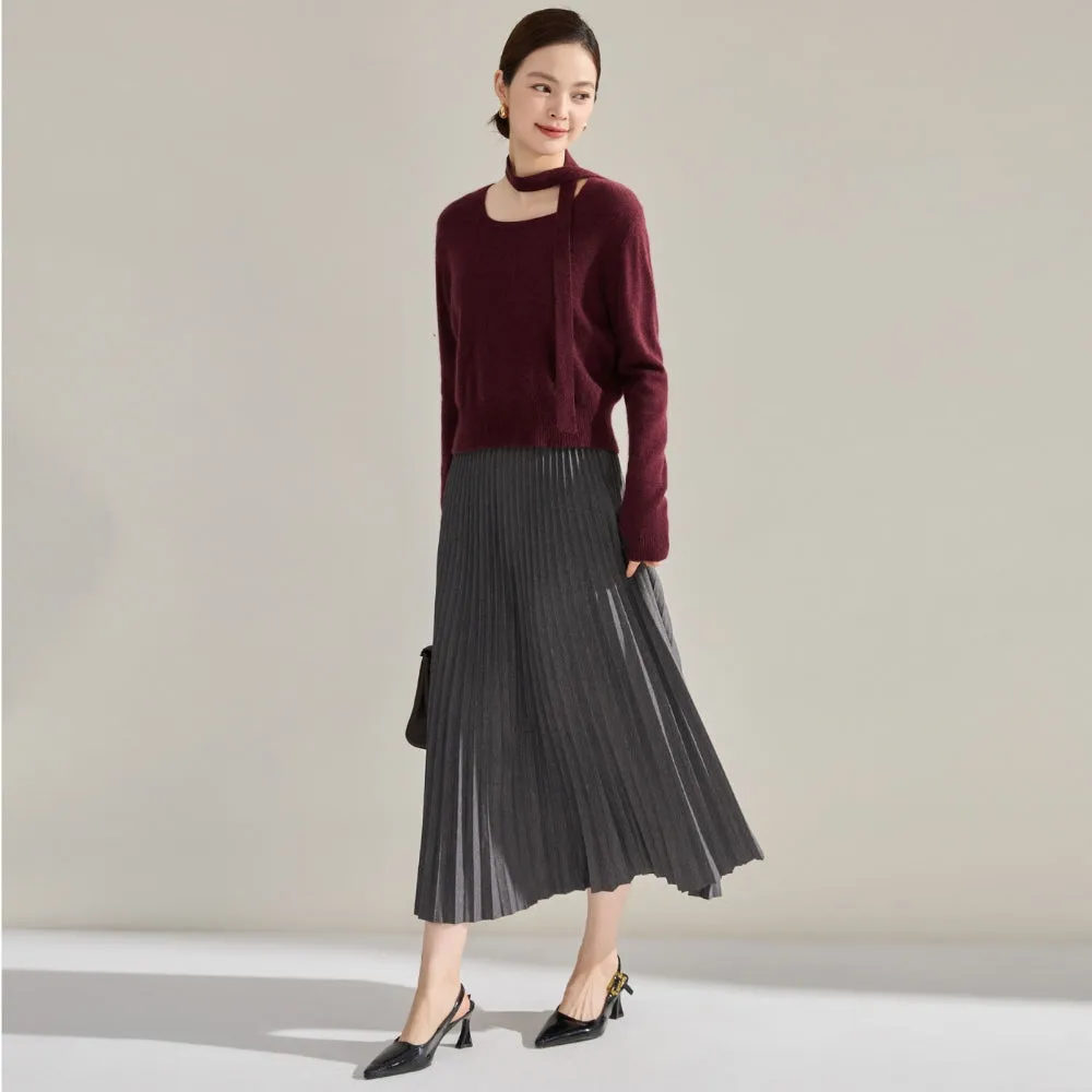 MV High Waist Pleated Midi Skirt