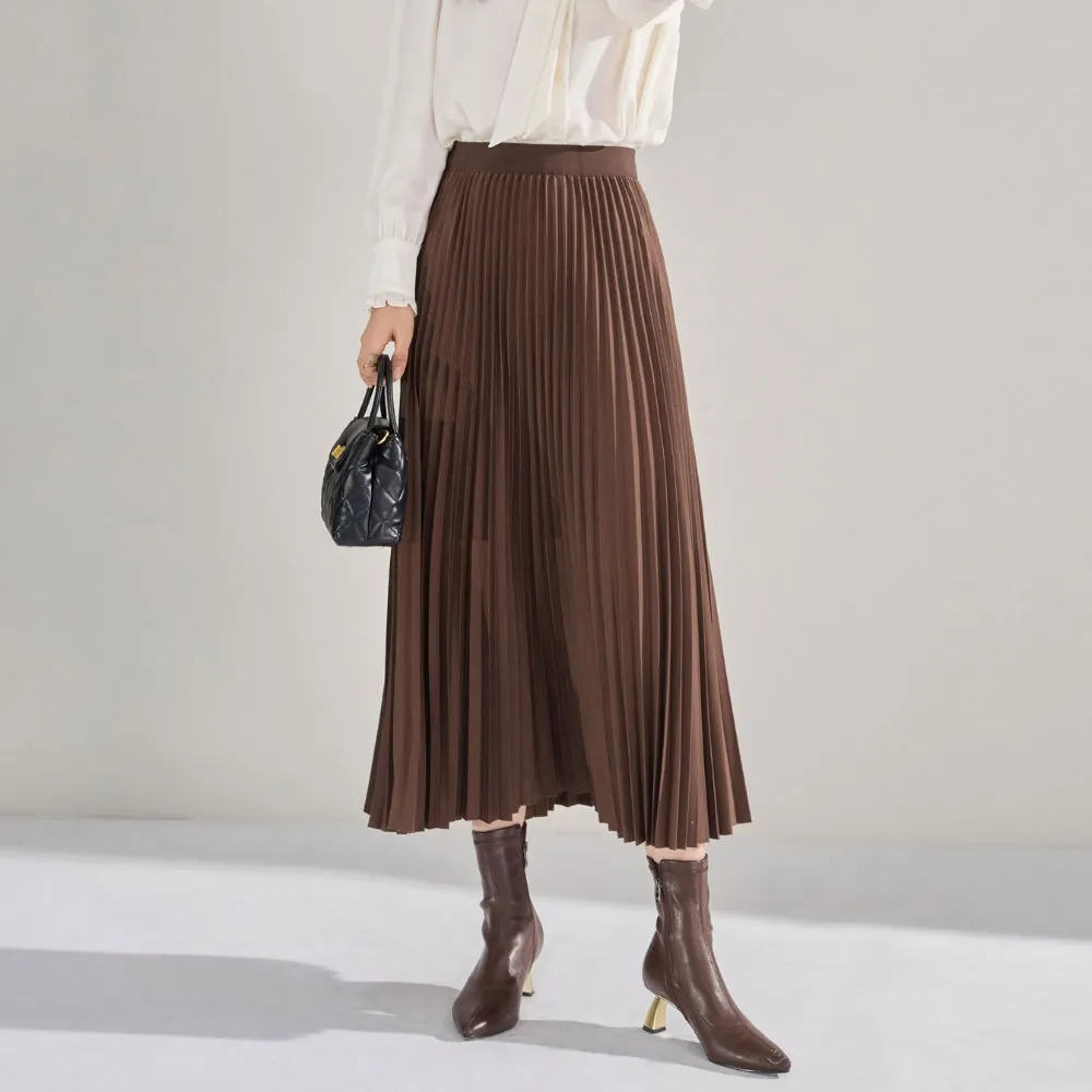 MV High Waist Pleated Midi Skirt