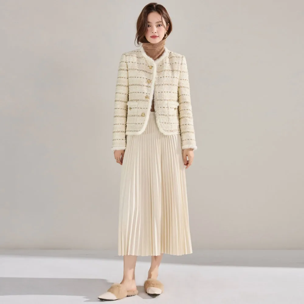 MV High Waist Pleated Midi Skirt