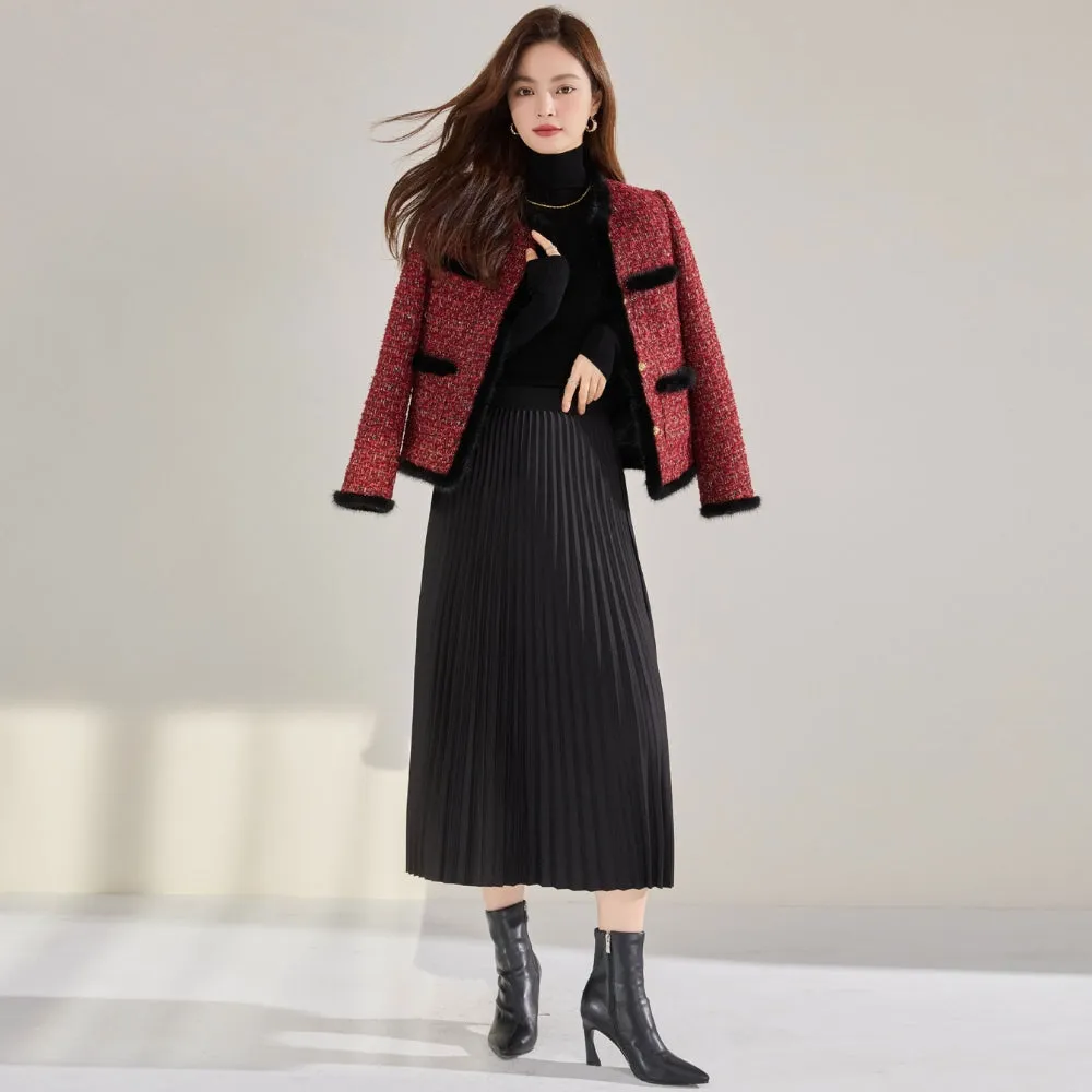 MV High Waist Pleated Midi Skirt