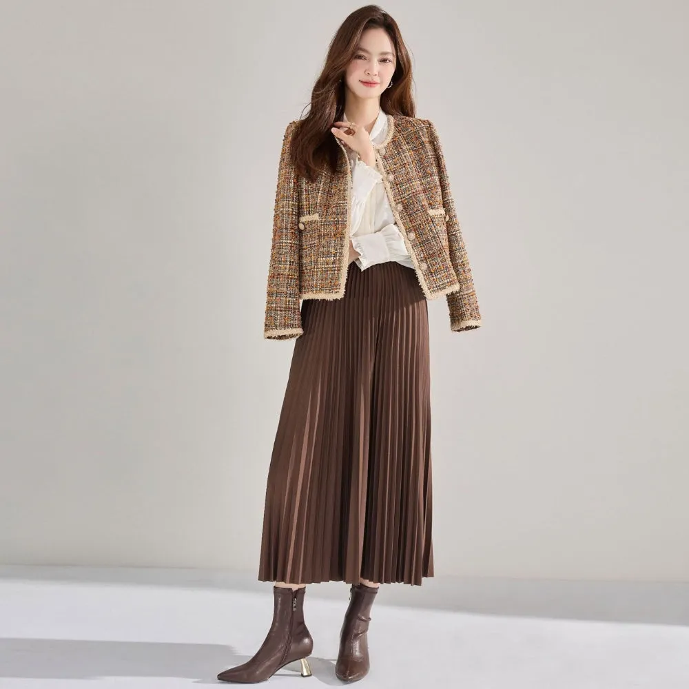 MV High Waist Pleated Midi Skirt