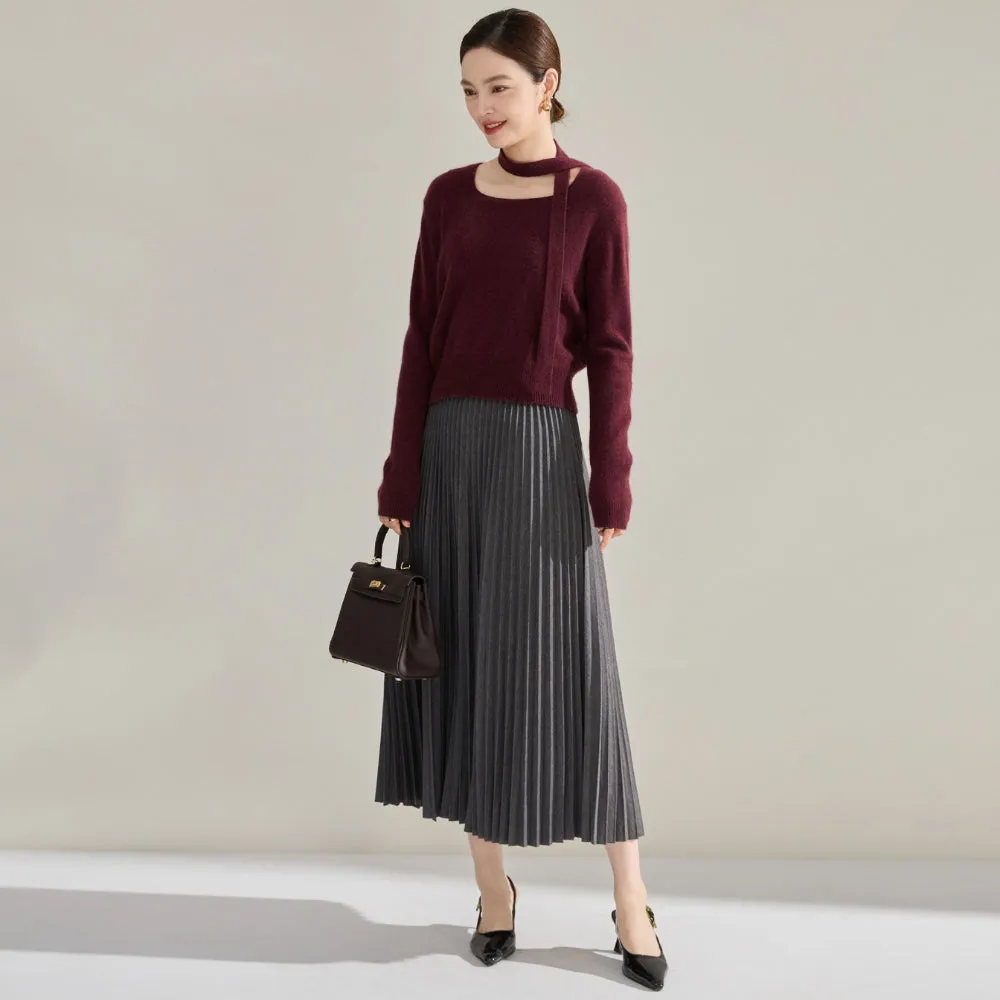 MV High Waist Pleated Midi Skirt