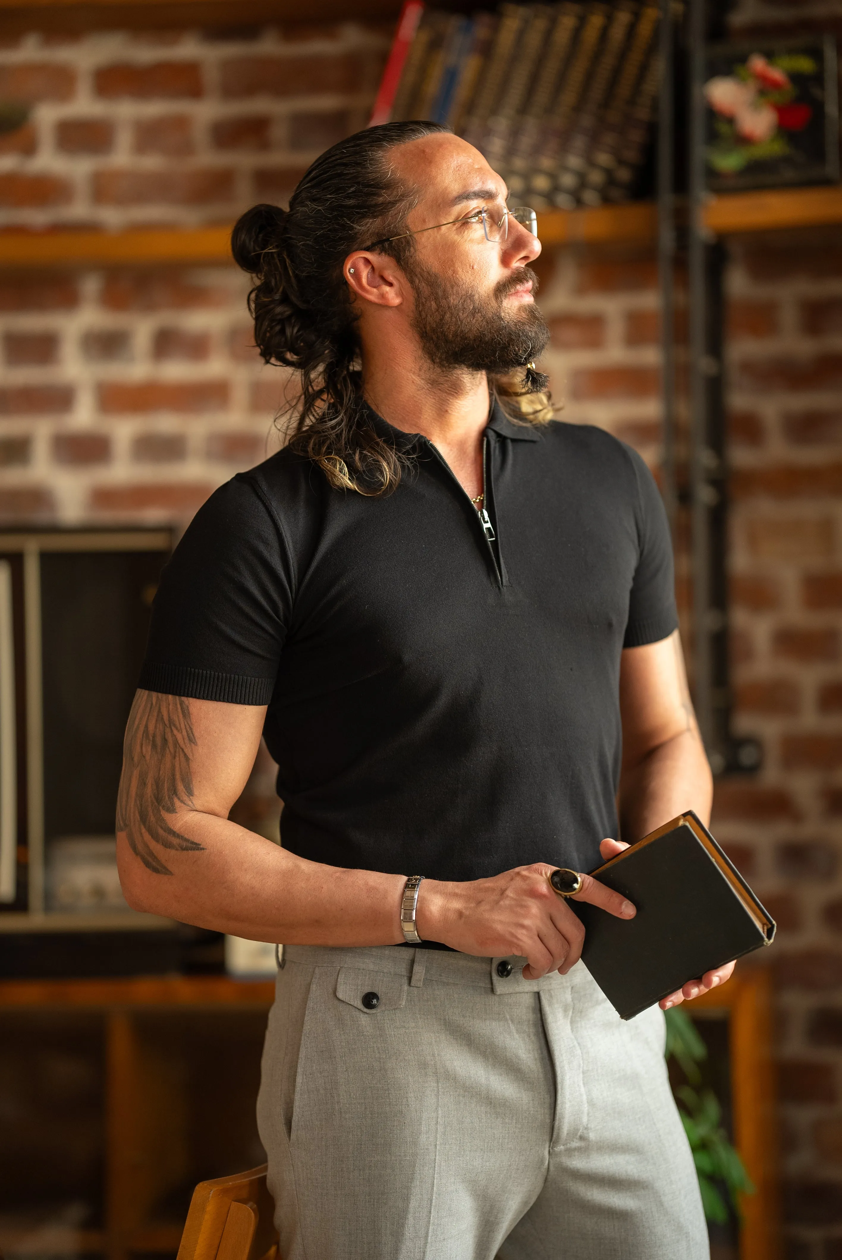 Oliver Slim Fit Black Zippered Polo Tees