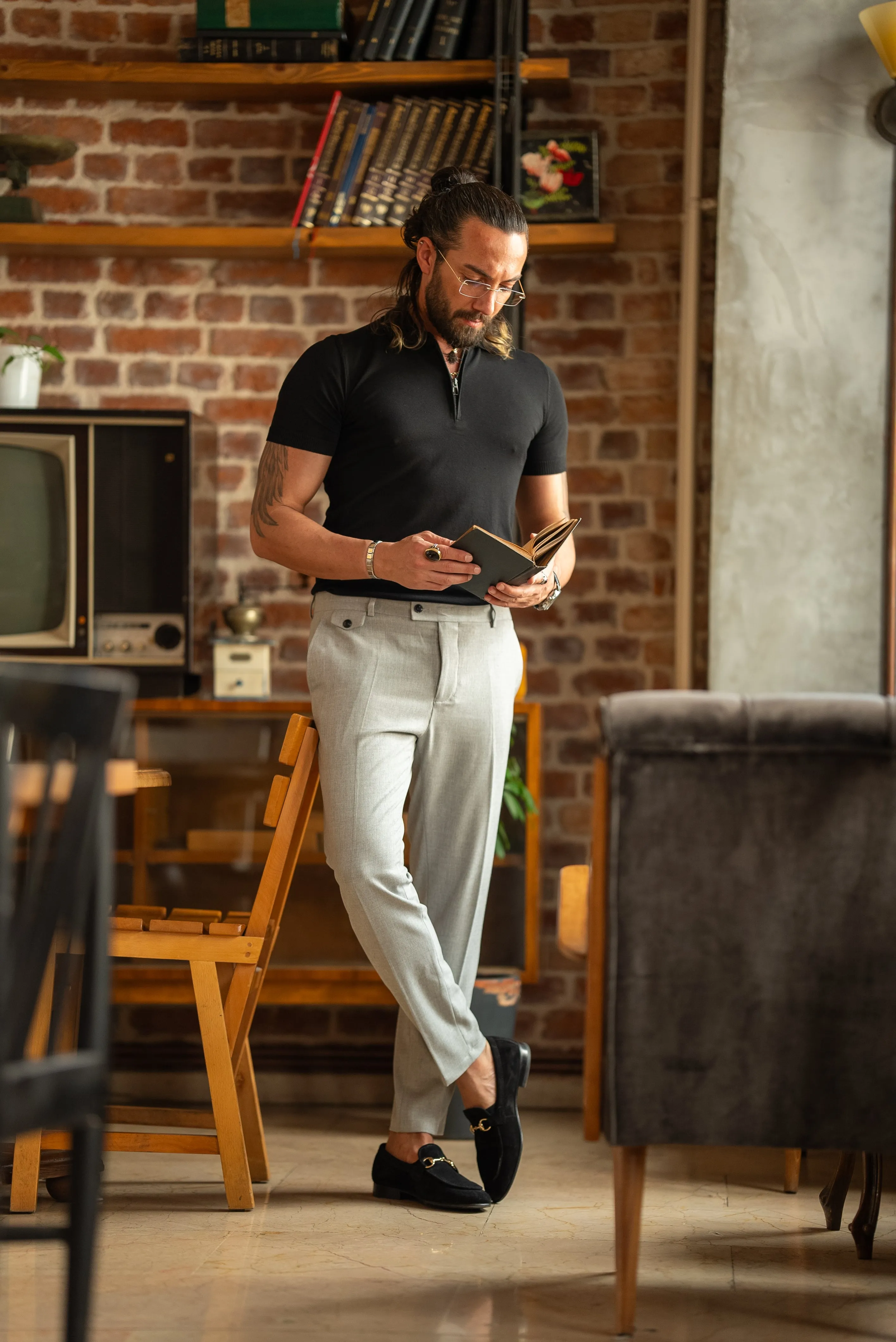 Oliver Slim Fit Black Zippered Polo Tees