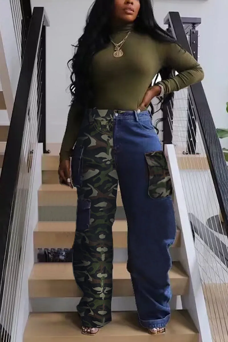 PH0490 Camo Denim Long Pants