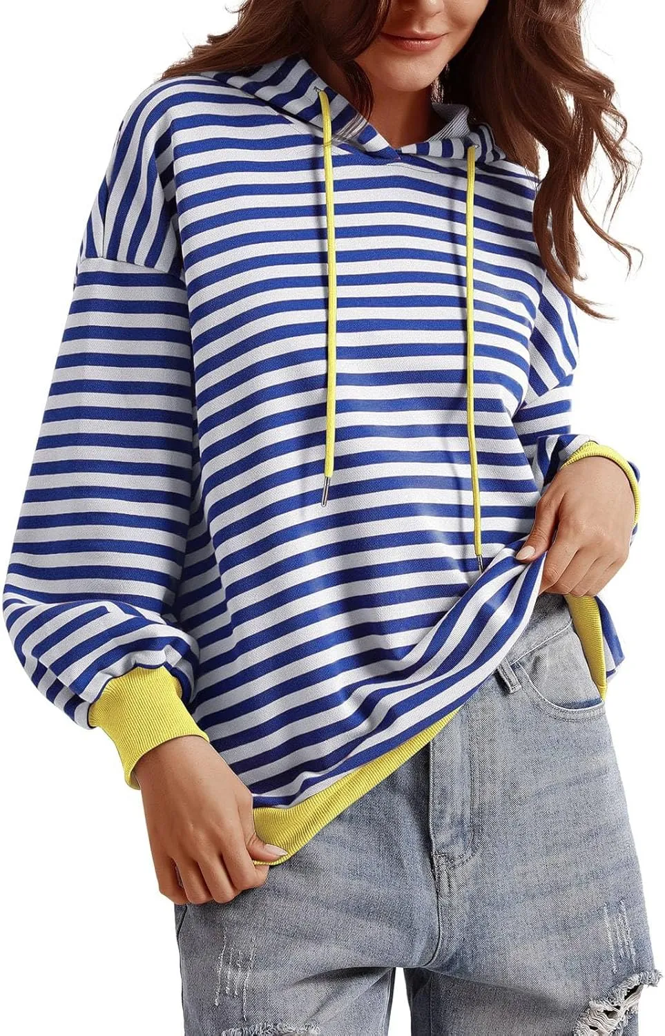PINKMSTYLE Womens Oversized Hoodies Pullover Striped Sweatshirts Fall Long Sleeve Tops Trendy Outfits