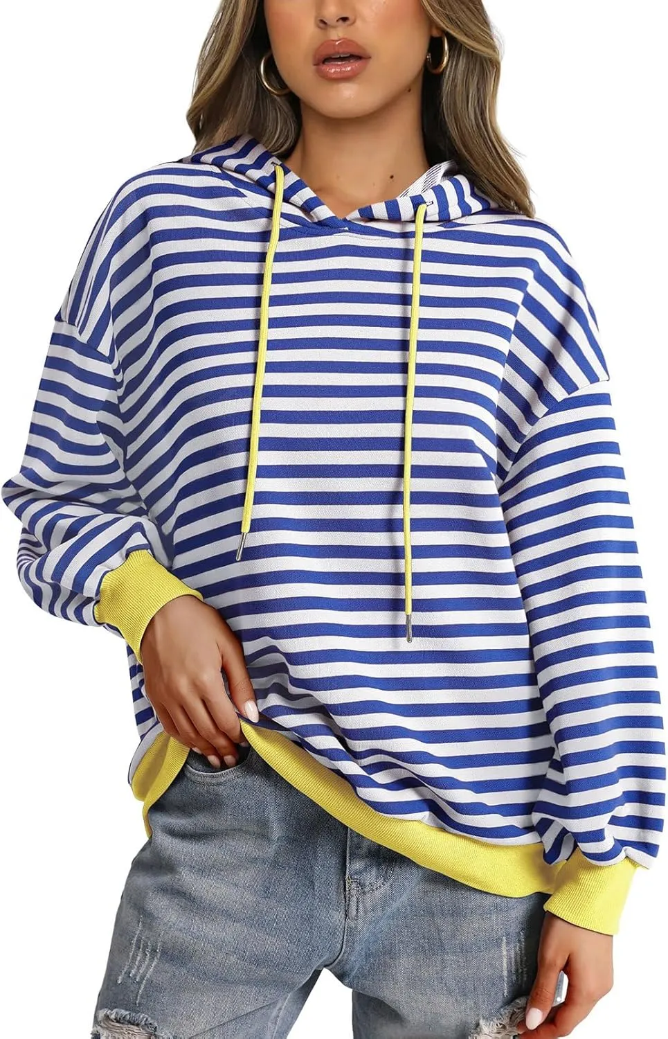 PINKMSTYLE Womens Oversized Hoodies Pullover Striped Sweatshirts Fall Long Sleeve Tops Trendy Outfits
