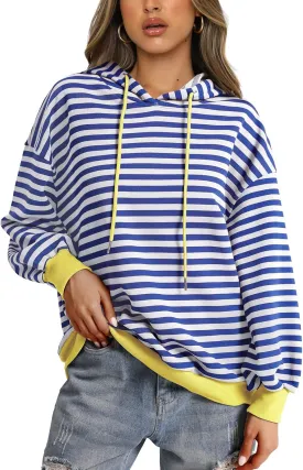 PINKMSTYLE Womens Oversized Hoodies Pullover Striped Sweatshirts Fall Long Sleeve Tops Trendy Outfits