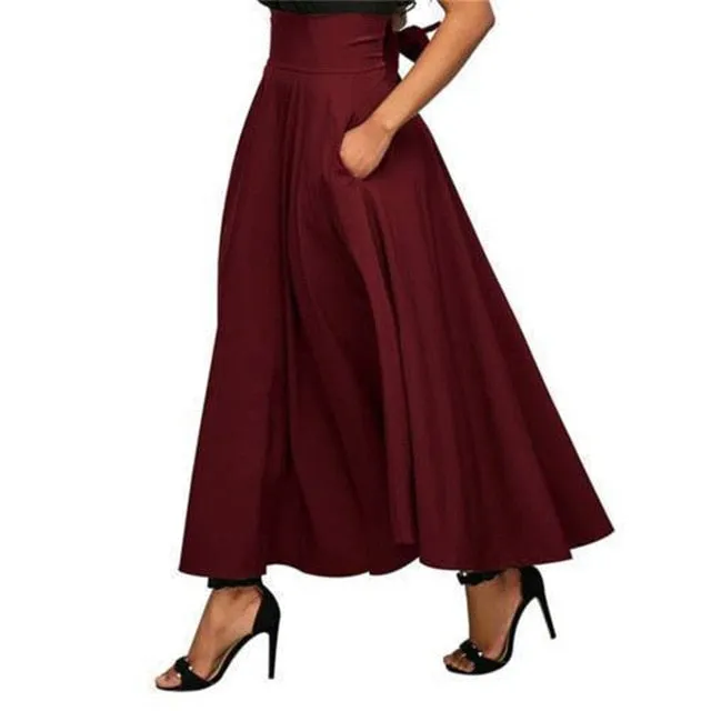 Pleated Cocktail High Waist Skirt With Pocket