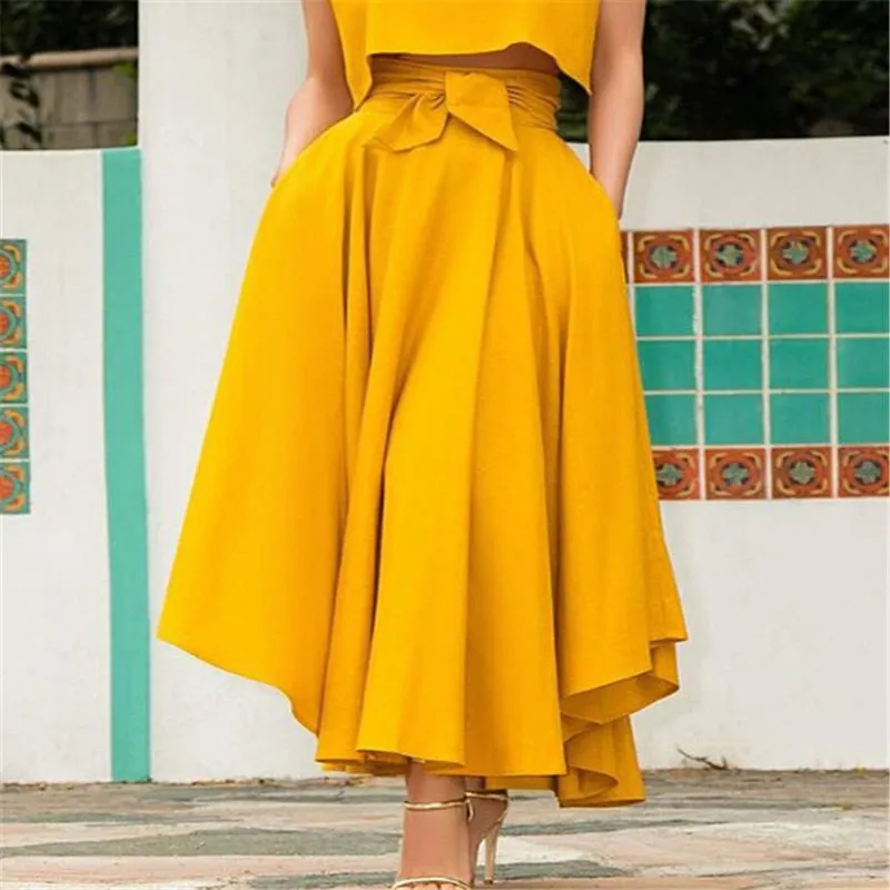 Pleated Cocktail High Waist Skirt With Pocket