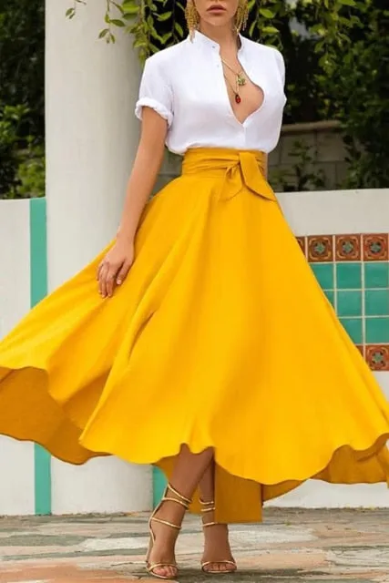 Pleated Cocktail High Waist Skirt With Pocket