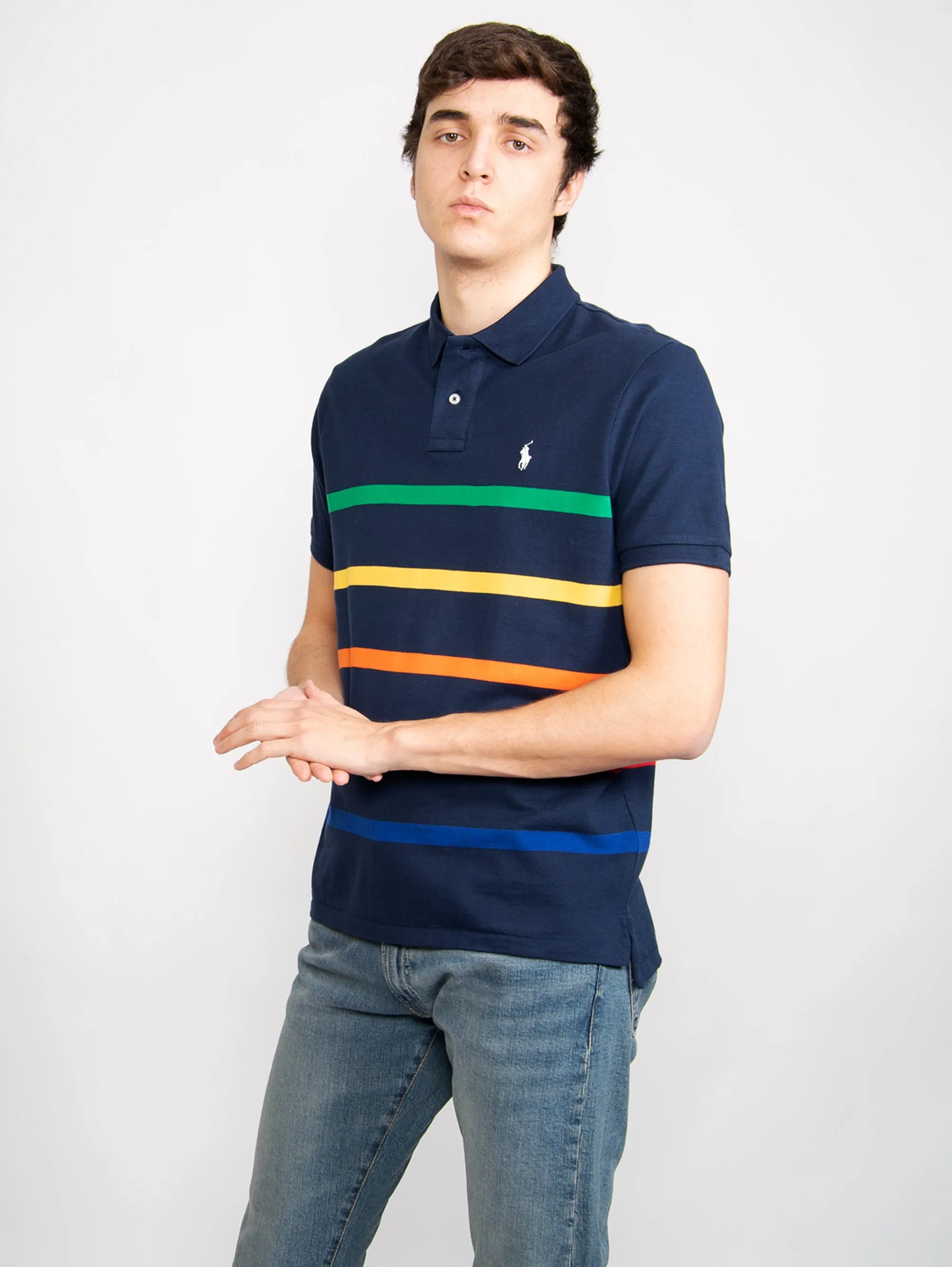 Polo a Righe Arcobaleno Blu
