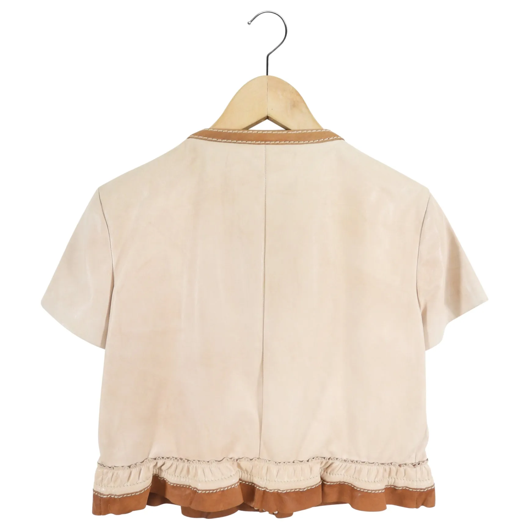 Prada Beige and Brown Short Leather Crop Jacket - IT42 / USA 6