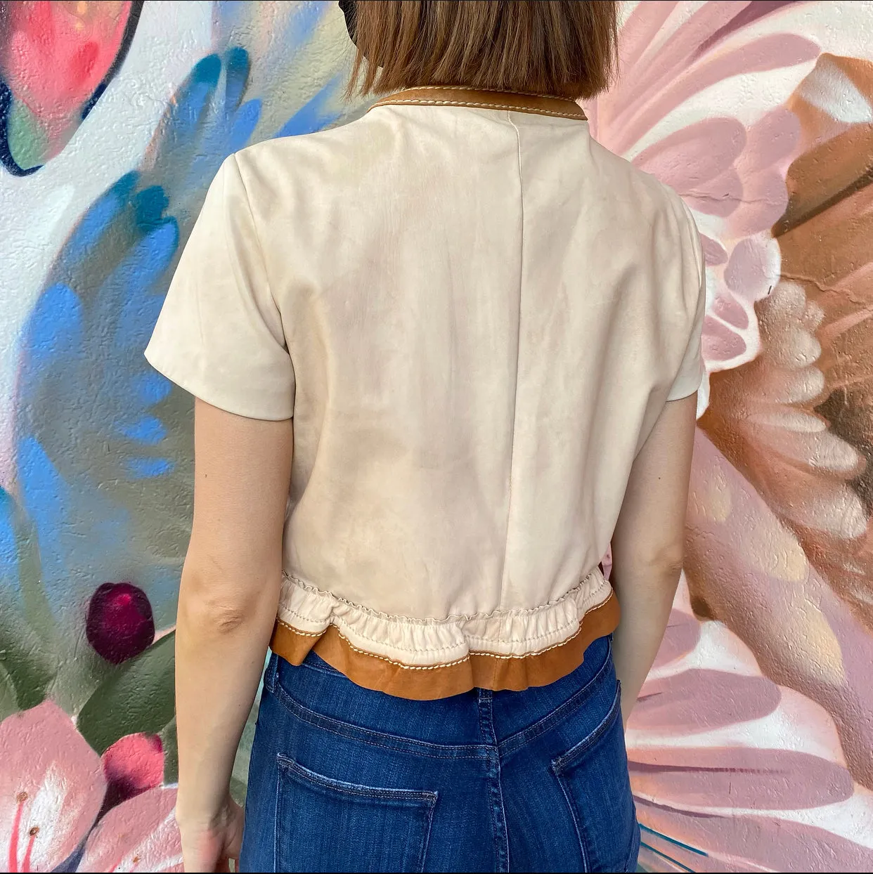 Prada Beige and Brown Short Leather Crop Jacket - IT42 / USA 6