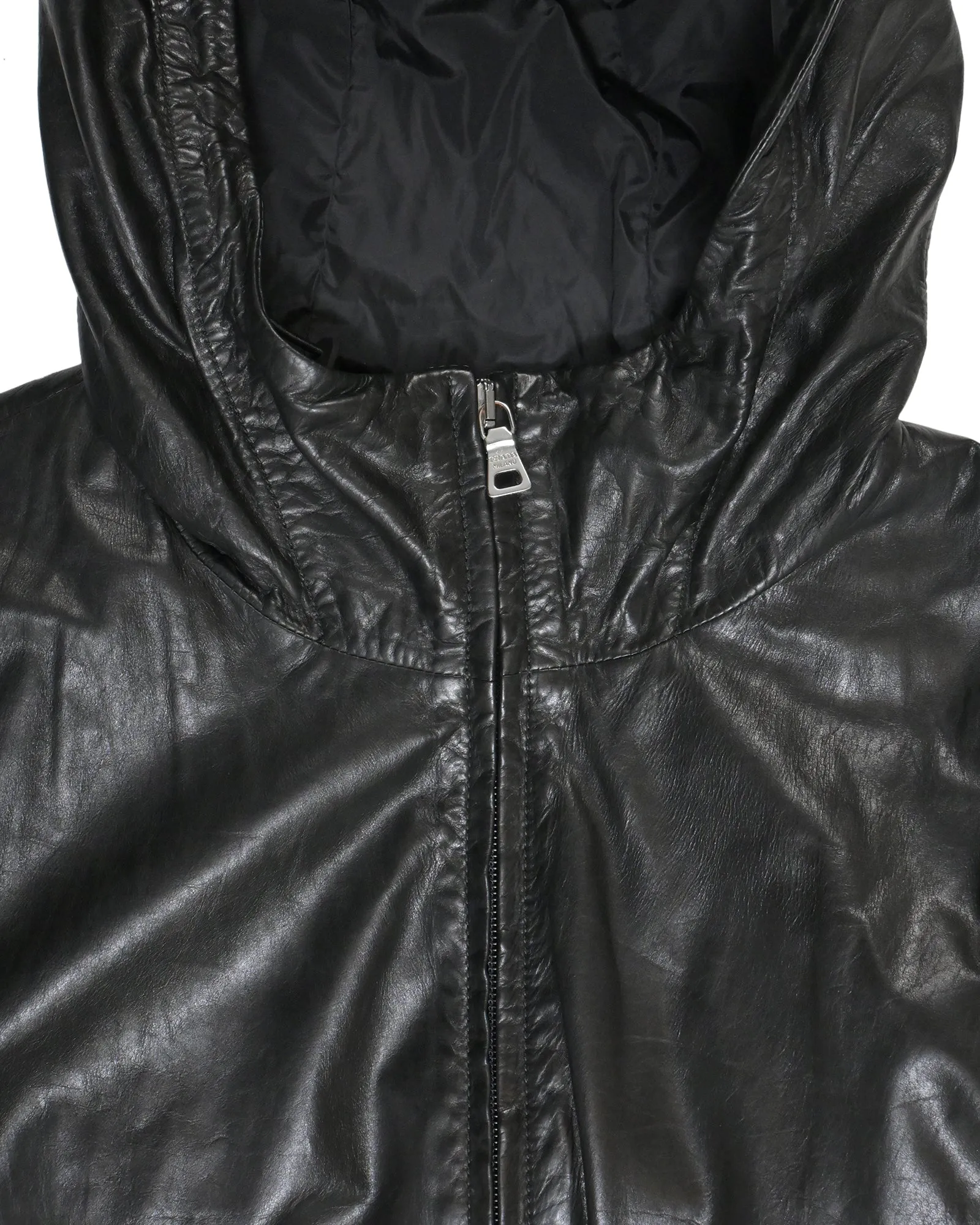 Prada Hooded Jacket in Black Leather
