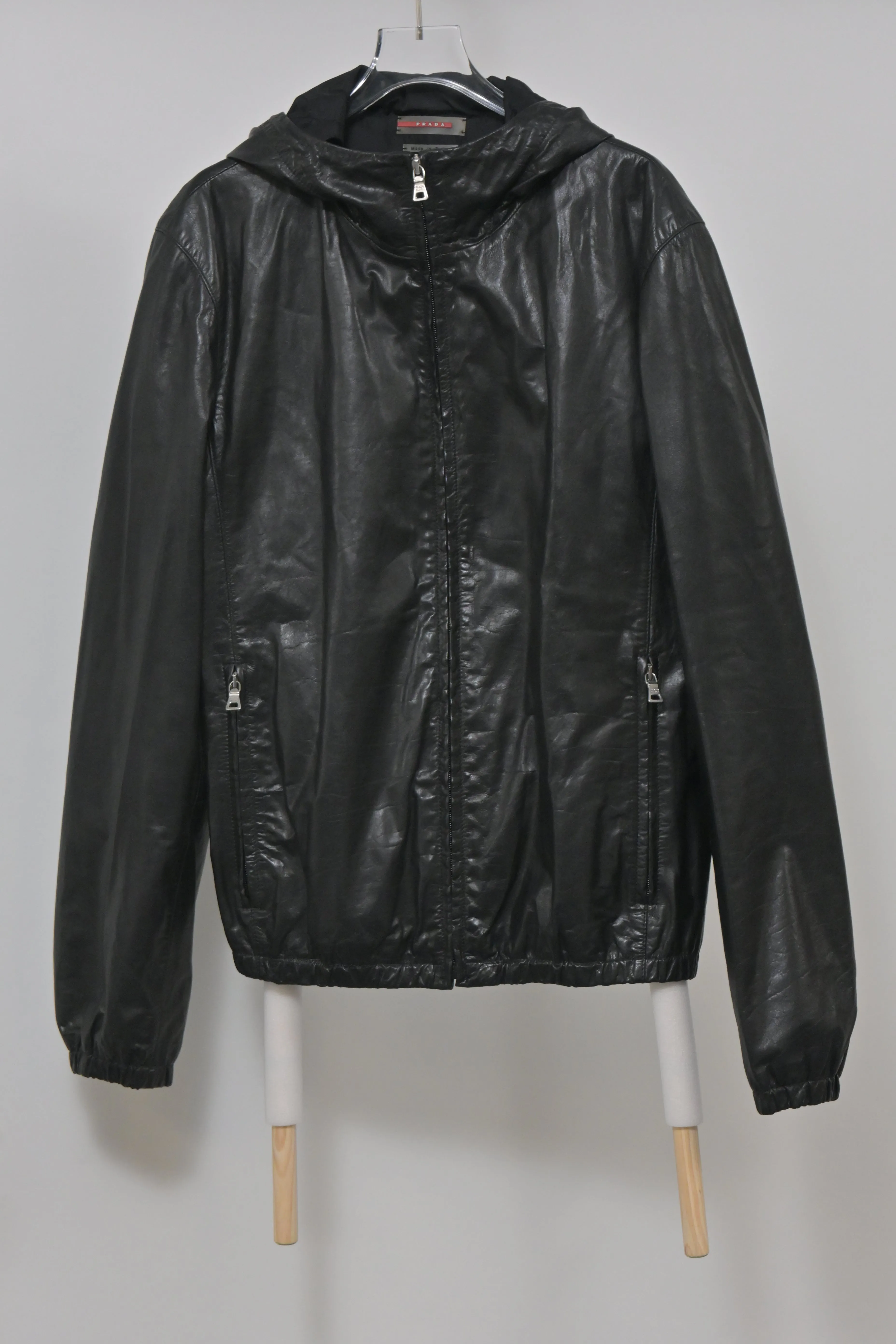 Prada Hooded Jacket in Black Leather